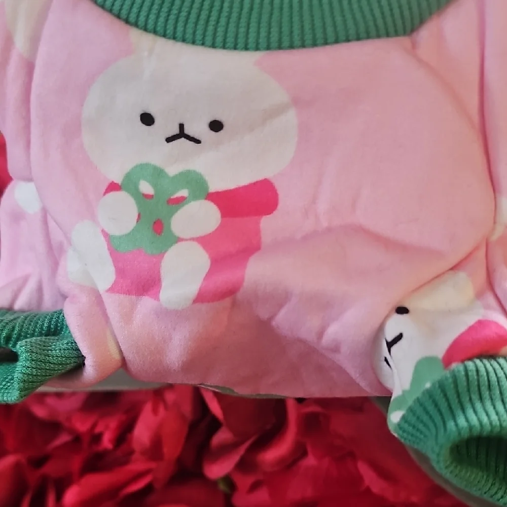 Pink and Green Dog Sweater with Bunny Design Fleece Lined Size Xsmall